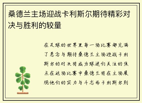 桑德兰主场迎战卡利斯尔期待精彩对决与胜利的较量